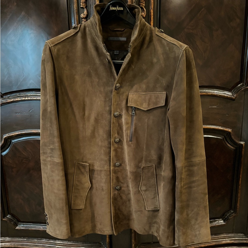 John Varvatos suede jacket with vintage buttons and great quality